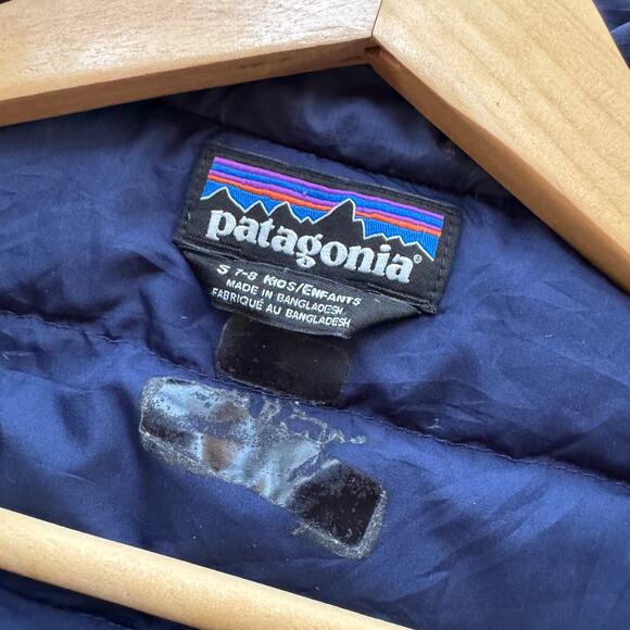 Patagonia Duck Down Sweater Boys Size Small 7-8 Full Zip Puffer Jacket Navy - Picture 7 of 7